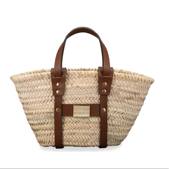 Frame Straw Tote Natural NWT Mini Tote Brown Leather Gold Hardware - Picture 5 of 10